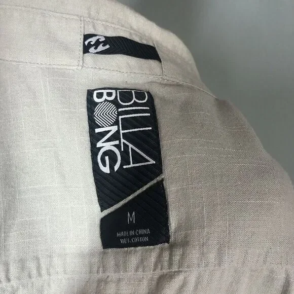 Billabong Shirt Mens M Light Tan Shoulder Tap Long Sleeve Minimalist Vintage - Picture 10 of 13